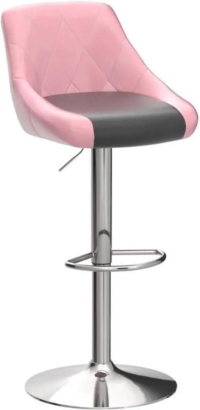 Alt view image 4 of 7 - Magshion Faux Leather Bar Stools Adjustable 360 Degree Swivel Backrest Footrest Barstool Set of 4, Pink/Black