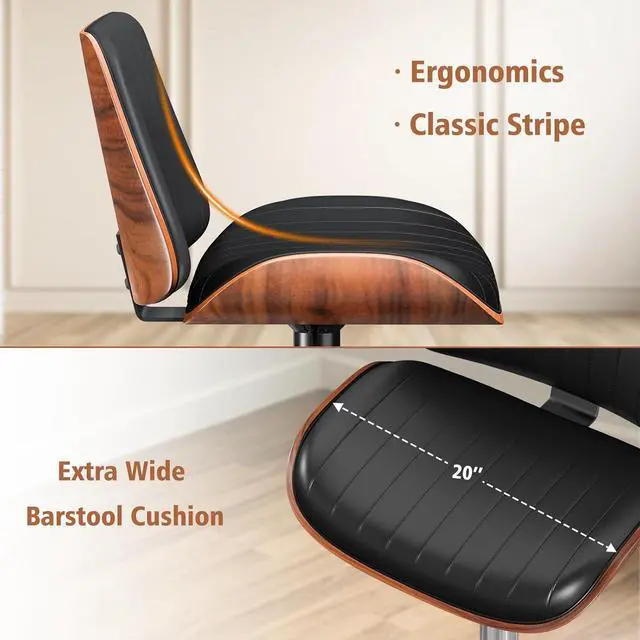 Alt view image 5 of 7 - Bar Stools for Kitchen Counter, Modern PU Leather Upholstered Bar Chair with Back and Footrest, for Bar, Kitchen, Dining Room, Black 1 PCS