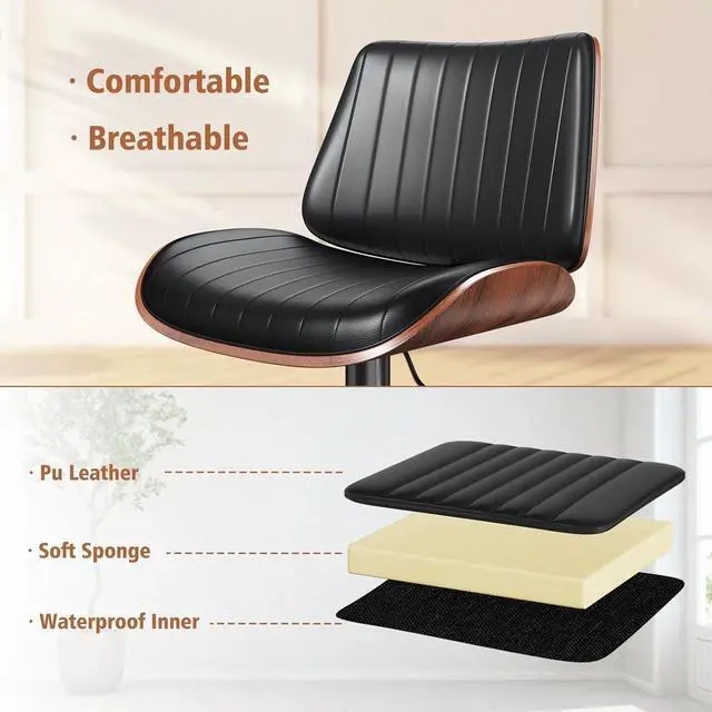 Alt view image 6 of 7 - Bar Stools for Kitchen Counter, Modern PU Leather Upholstered Bar Chair with Back and Footrest, for Bar, Kitchen, Dining Room, Black 1 PCS