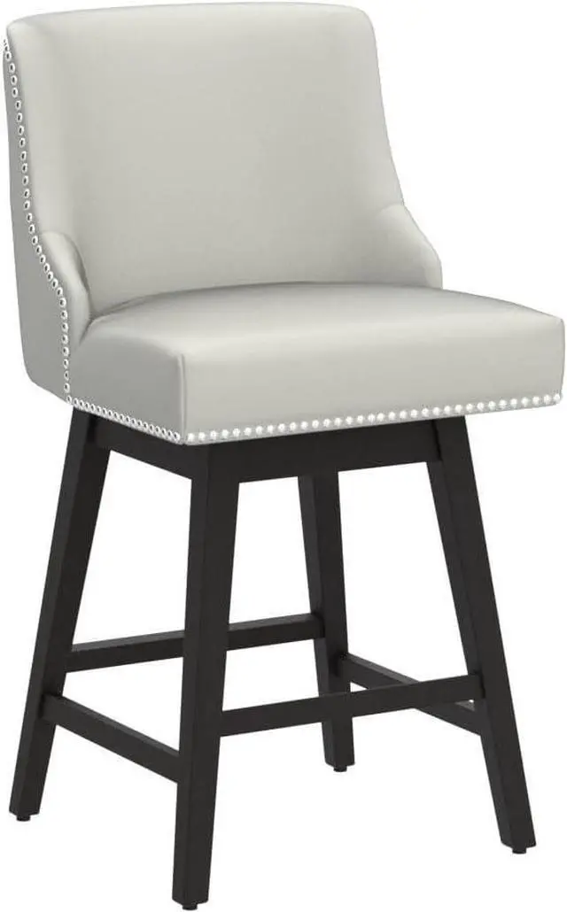 Alt view image 5 of 7 - CHITA Counter Height Swivel Barstools, FSC Certified 26" H Seat Height Upholstered Bar Stools Set of 2, Faux Leather in Creamy Grey