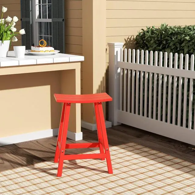Alt view image 2 of 7 - 24" Height Outdoor Bar Stools, All-Weather Bar Stools, Adirondack Poly Patio Bar Stool for Patio, Deck, Kitchen Counter and Garden, Red