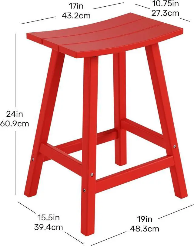 Alt view image 3 of 7 - 24" Height Outdoor Bar Stools, All-Weather Bar Stools, Adirondack Poly Patio Bar Stool for Patio, Deck, Kitchen Counter and Garden, Red