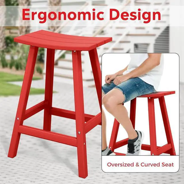 Alt view image 5 of 7 - 24" Height Outdoor Bar Stools, All-Weather Bar Stools, Adirondack Poly Patio Bar Stool for Patio, Deck, Kitchen Counter and Garden, Red