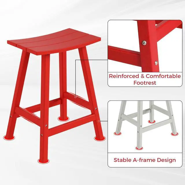 Alt view image 6 of 7 - 24" Height Outdoor Bar Stools, All-Weather Bar Stools, Adirondack Poly Patio Bar Stool for Patio, Deck, Kitchen Counter and Garden, Red