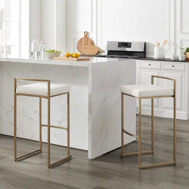 Alt view image 2 of 7 - Crosley Furniture Harlowe Upholstered Seat Bar Stools Set of 2, Crème and Gold