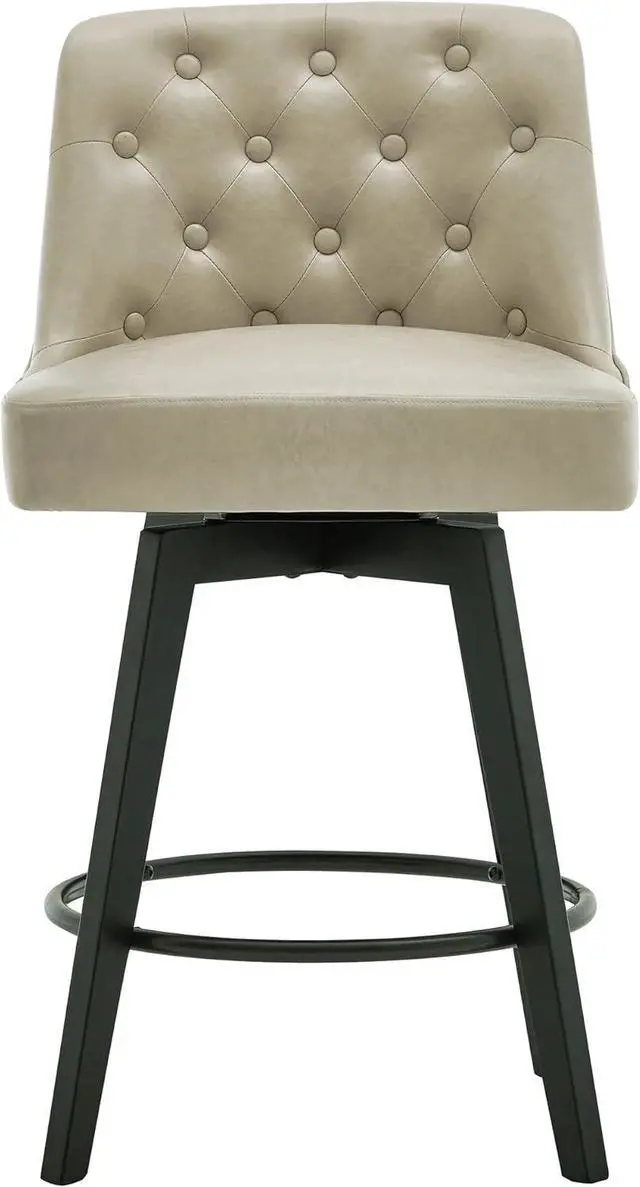 Alt view image 3 of 7 - MINCETA Bar Stools Set of 2, PU Leather Barstools, 26 Inch Upholstered Counter Stools with Low Tufted Back and Footrest, Swivel Counter Height Barstools for Kitchen Island Home Bar Khaki