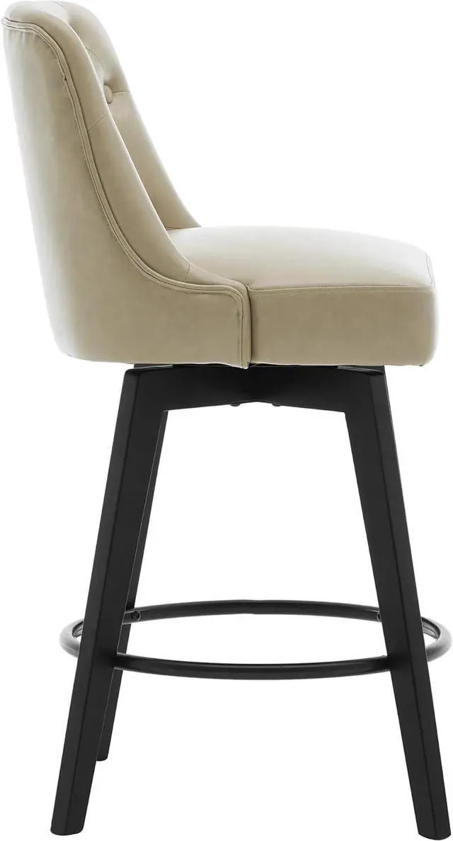 Alt view image 4 of 7 - MINCETA Bar Stools Set of 2, PU Leather Barstools, 26 Inch Upholstered Counter Stools with Low Tufted Back and Footrest, Swivel Counter Height Barstools for Kitchen Island Home Bar Khaki
