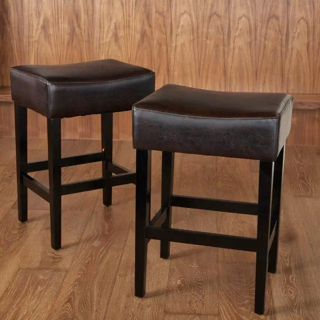 Alt view image 2 of 7 - Christopher Knight Home Lopez Backless Leather Counter Stools, 2-Pcs Set, Brown