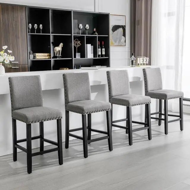 Main image of DAGONHIL 24 inch Bar Stools Set of 4, Counter Height Bar Stools with Backs, Nail Head Barstools with Wood Legs, Upholstered Kitchen Island Chairs, Gray