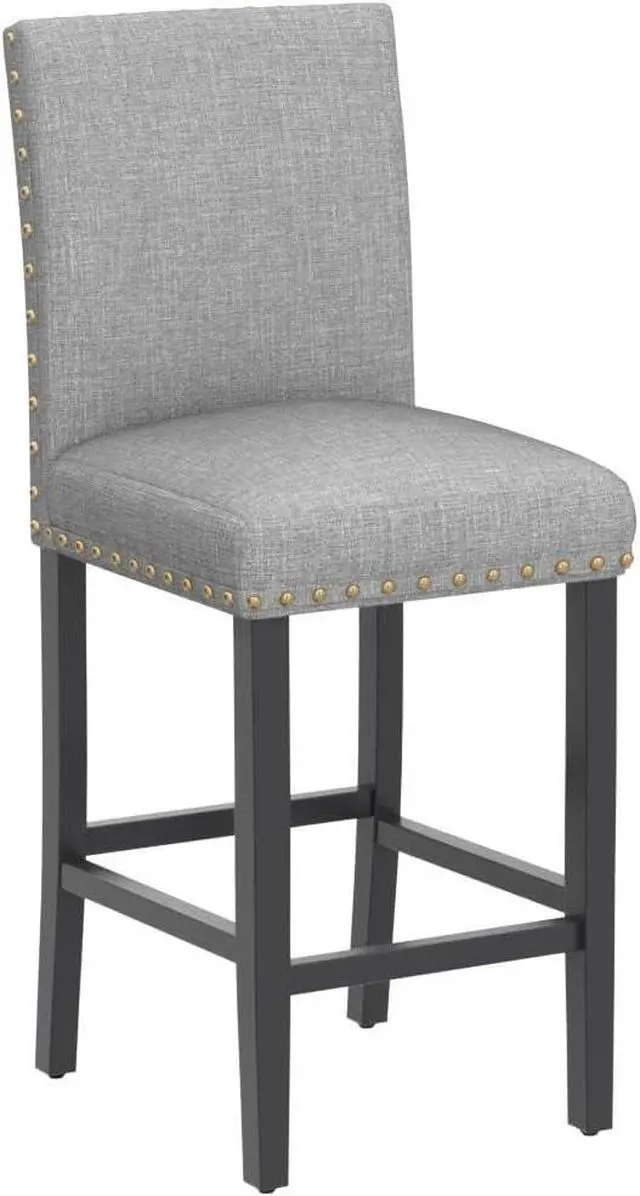 Alt view image 4 of 7 - DAGONHIL 24 inch Bar Stools Set of 4, Counter Height Bar Stools with Backs, Nail Head Barstools with Wood Legs, Upholstered Kitchen Island Chairs, Gray