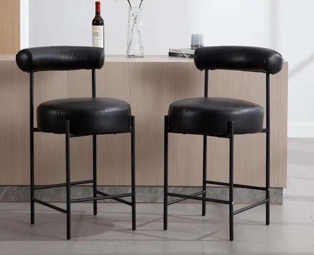 Alt view image 2 of 7 - EALSON Leather Counter Height Bar Stools Set of 4 Modern Upholstered Barstools with Curved Open Back/Round Seat Comfortable Bar Chairs for Kitchen Island, 26 Inch Black