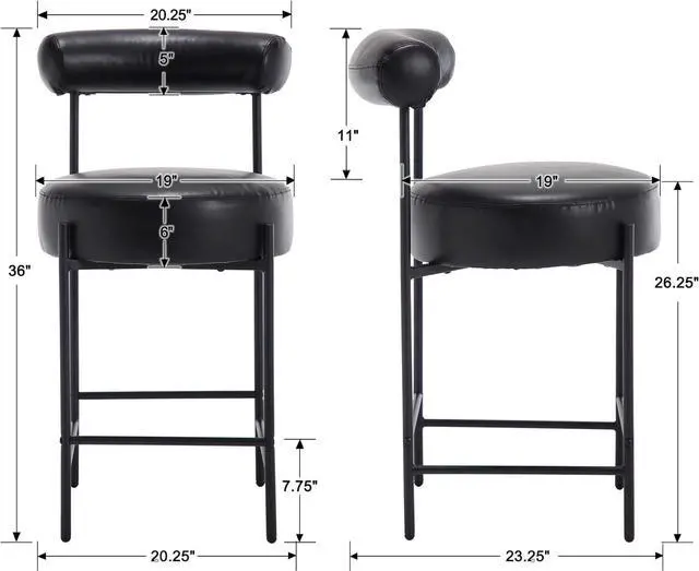 Alt view image 3 of 7 - EALSON Leather Counter Height Bar Stools Set of 4 Modern Upholstered Barstools with Curved Open Back/Round Seat Comfortable Bar Chairs for Kitchen Island, 26 Inch Black