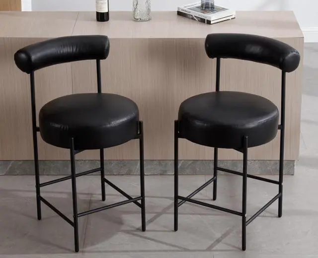 Alt view image 4 of 7 - EALSON Leather Counter Height Bar Stools Set of 4 Modern Upholstered Barstools with Curved Open Back/Round Seat Comfortable Bar Chairs for Kitchen Island, 26 Inch Black