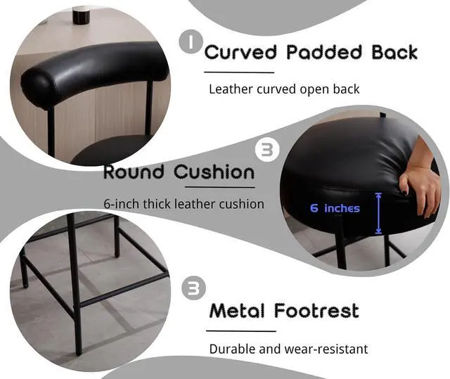 Alt view image 5 of 7 - EALSON Leather Counter Height Bar Stools Set of 4 Modern Upholstered Barstools with Curved Open Back/Round Seat Comfortable Bar Chairs for Kitchen Island, 26 Inch Black