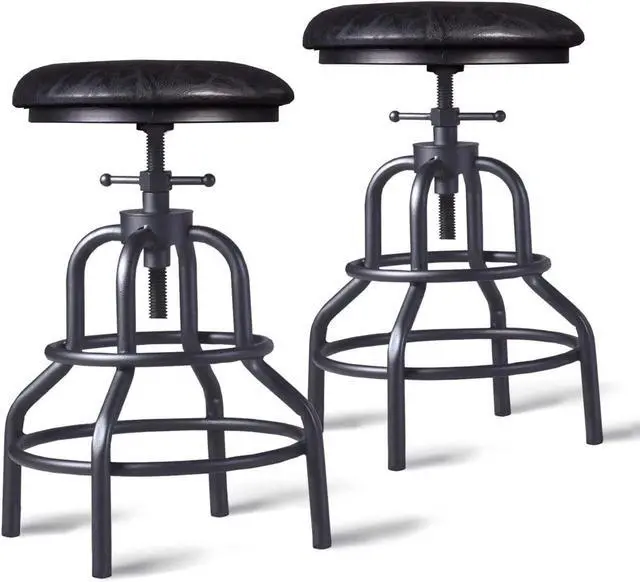 Main image of Diwhy Industrial Vintage Bar Stool,Kitchen Counter Height Adjustable Pipe Stool,Cast Iron Stool,Swivel Bar Stool,Metal Stool,27 Inch,Fully Welded Set of 2 (Black PU Leather Top)