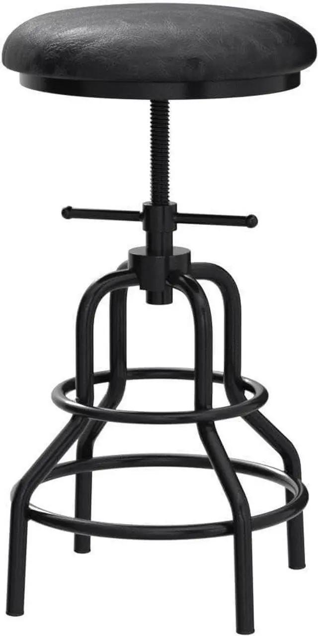 Alt view image 5 of 7 - Diwhy Industrial Vintage Bar Stool,Kitchen Counter Height Adjustable Pipe Stool,Cast Iron Stool,Swivel Bar Stool,Metal Stool,27 Inch,Fully Welded Set of 2 (Black PU Leather Top)
