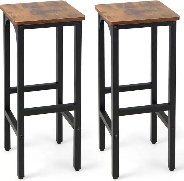 Main image of COSTWAY Industrial Bar Stools Set of 2, 28-inch Counter Height Bar Chairs with Footrest, Adjustable Feet, Metal Frame, Backless Counter Height Barstools for Kitchen Island Dining Room, Rustic Brown