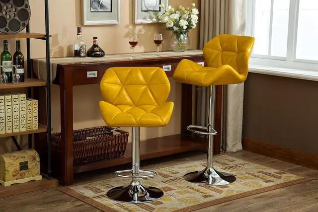 Main image of Roundhill Furniture Glasgow Contemporary Tufted Adjustable Height Hydraulic Yellow Bar Stools, Set of 2,