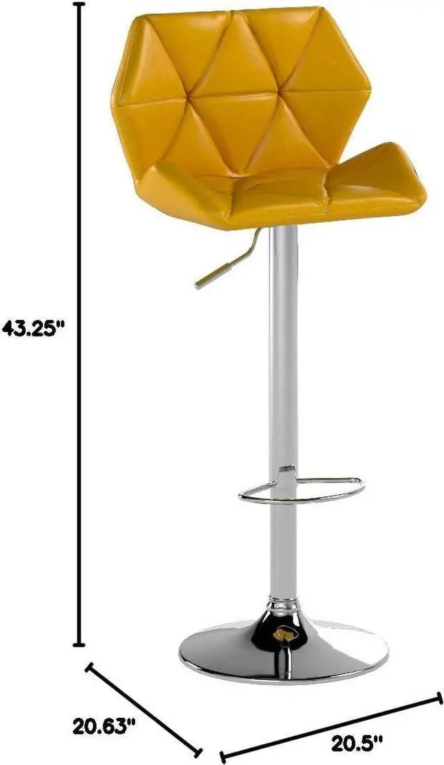 Alt view image 2 of 7 - Roundhill Furniture Glasgow Contemporary Tufted Adjustable Height Hydraulic Yellow Bar Stools, Set of 2,