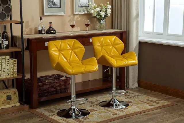 Alt view image 4 of 7 - Roundhill Furniture Glasgow Contemporary Tufted Adjustable Height Hydraulic Yellow Bar Stools, Set of 2,