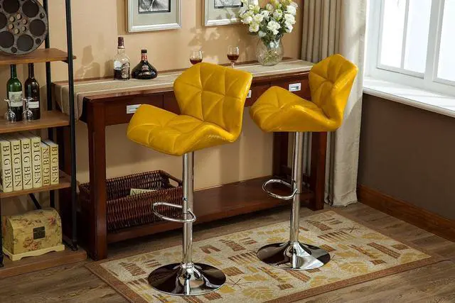 Alt view image 5 of 7 - Roundhill Furniture Glasgow Contemporary Tufted Adjustable Height Hydraulic Yellow Bar Stools, Set of 2,