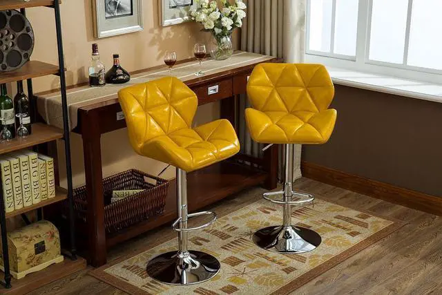 Alt view image 7 of 7 - Roundhill Furniture Glasgow Contemporary Tufted Adjustable Height Hydraulic Yellow Bar Stools, Set of 2,