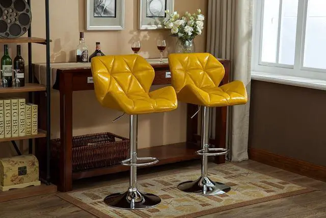 Alt view image 6 of 7 - Roundhill Furniture Glasgow Contemporary Tufted Adjustable Height Hydraulic Yellow Bar Stools, Set of 2,