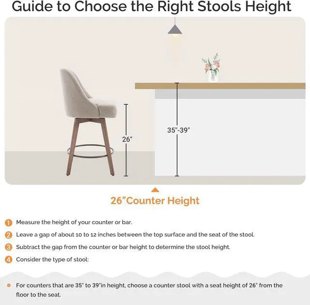 Alt view image 7 of 7 - Counter Height Bar Stools Set of 3, Modern Mid-Century Swivel Barstools with Backs and Wood Legs, Linen Fabric Upholstered Bar Chairs, 26" Seat Height Counter Stools for Kitchen Island, Sand