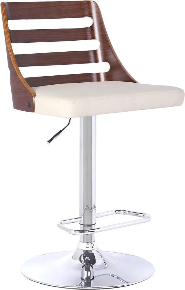 Alt view image 6 of 7 - Armen Living Storm Barstool in Cream Faux Leather, Walnut Wood and Chrome Finish