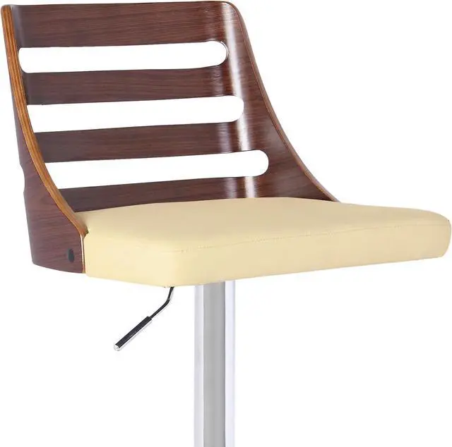Alt view image 4 of 7 - Armen Living Storm Barstool in Cream Faux Leather, Walnut Wood and Chrome Finish