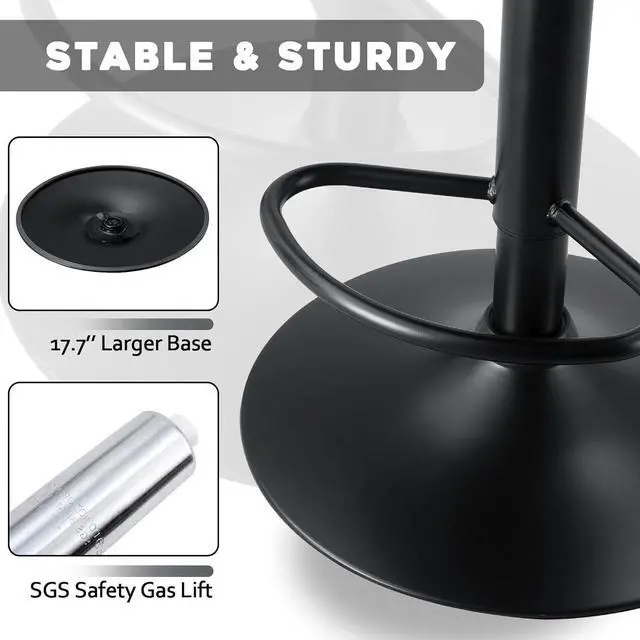 Alt view image 4 of 7 - Waleaf Adjustable Swivel Bar Stools Set of 4, Counter Height PU Leather Bar Stool with Back and footrest, Modern Upholstered Pub Bar Stools for Kitchen Island, 350 LBS Capacity