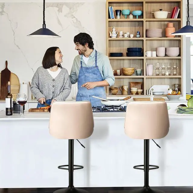Alt view image 6 of 7 - Waleaf Adjustable Swivel Bar Stools Set of 4, Counter Height PU Leather Bar Stool with Back and footrest, Modern Upholstered Pub Bar Stools for Kitchen Island, 350 LBS Capacity