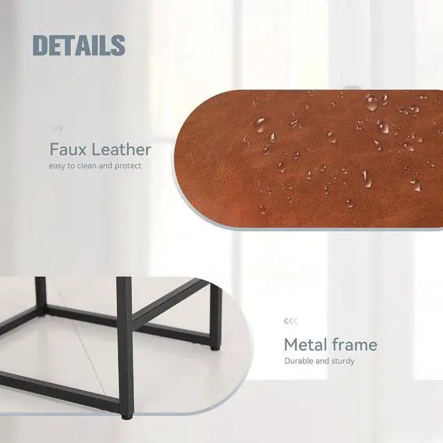 Alt view image 6 of 7 - Brown Counter Height Bar Stools Set of 4 for Kitchen Counter 24 Inch Backless Modern Barstools Industrial Upholstered Faux Leather Stools Farmhouse Island Chairs,Support 330 LBS, Brown