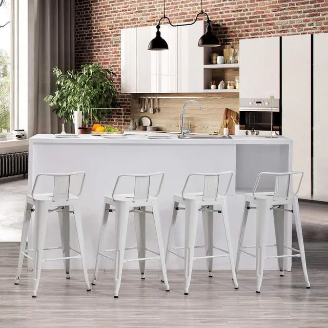 Alt view image 5 of 7 - Yongchuang Metal Bar Stools with Backs Set of 4 Counter Height Bar Stools for Indoor Outdoor Barstools Low Back Bar Chairs 26" Cream White