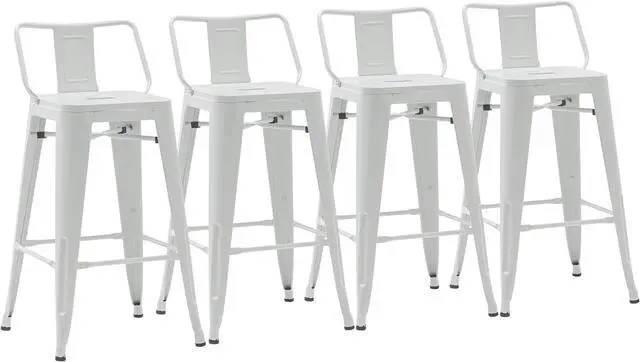 Alt view image 6 of 7 - Yongchuang Metal Bar Stools with Backs Set of 4 Counter Height Bar Stools for Indoor Outdoor Barstools Low Back Bar Chairs 26" Cream White