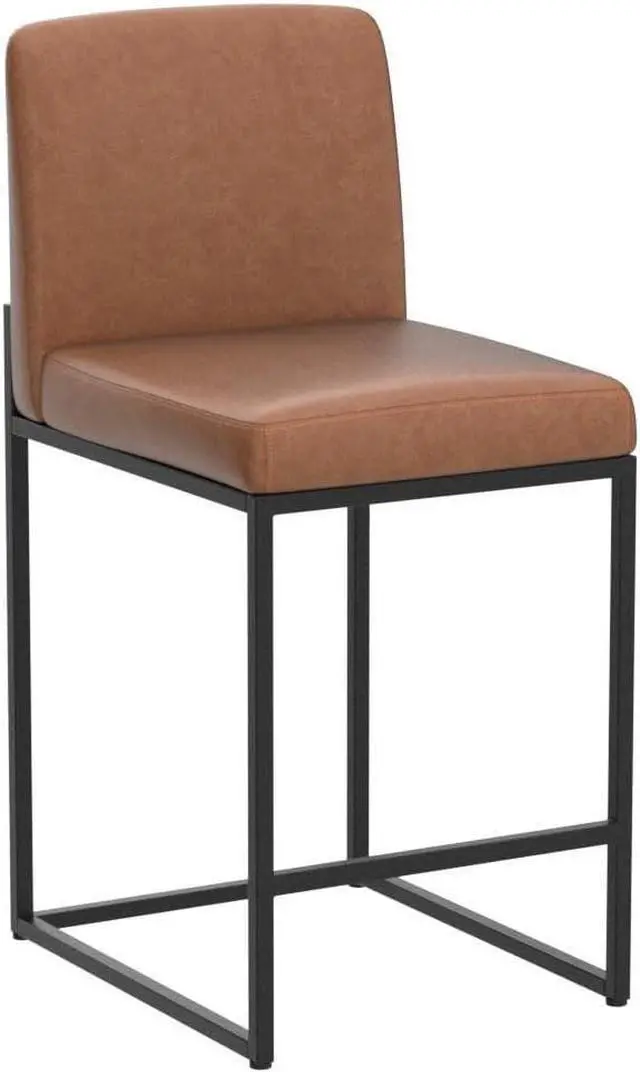 Alt view image 5 of 7 - ALPHA HOME 24 Bar Stools Set of 4 Counter Height Bar Stool Pu Leather Kitchen Modern Bar Stools with Backrest Upholstered Footrest Sturdy Chromed Metal Steel Frame,Brown.