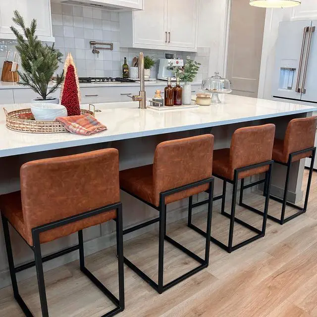 Alt view image 3 of 7 - ALPHA HOME 24 Bar Stools Set of 4 Counter Height Bar Stool Pu Leather Kitchen Modern Bar Stools with Backrest Upholstered Footrest Sturdy Chromed Metal Steel Frame,Brown.