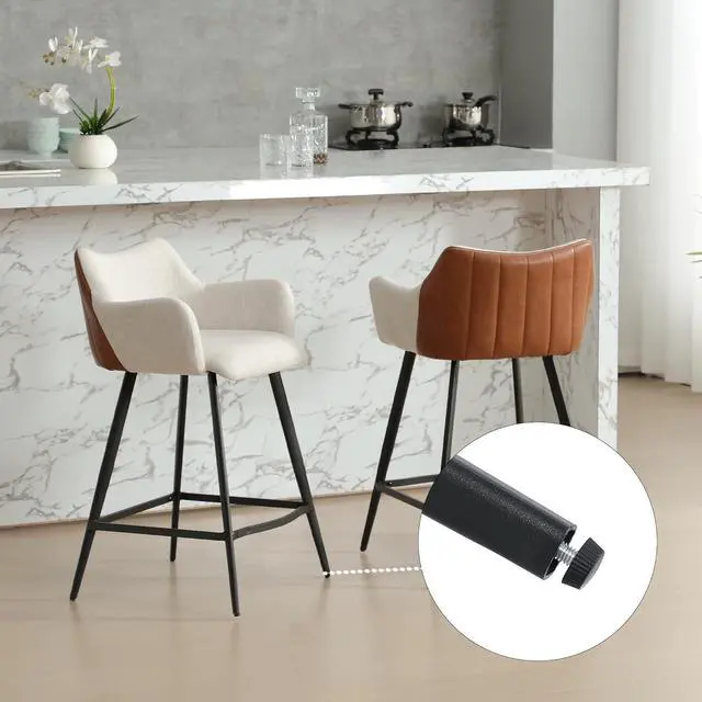 Alt view image 7 of 7 - Color Block Bar Stools for Kitchen Island Barstools with Footrest Set of 2 Counter Height Bar Stool with Back and Metal Legs for Kitchen Dining Pubs Club Bistro Cafe, Linen Beige-PU Brown