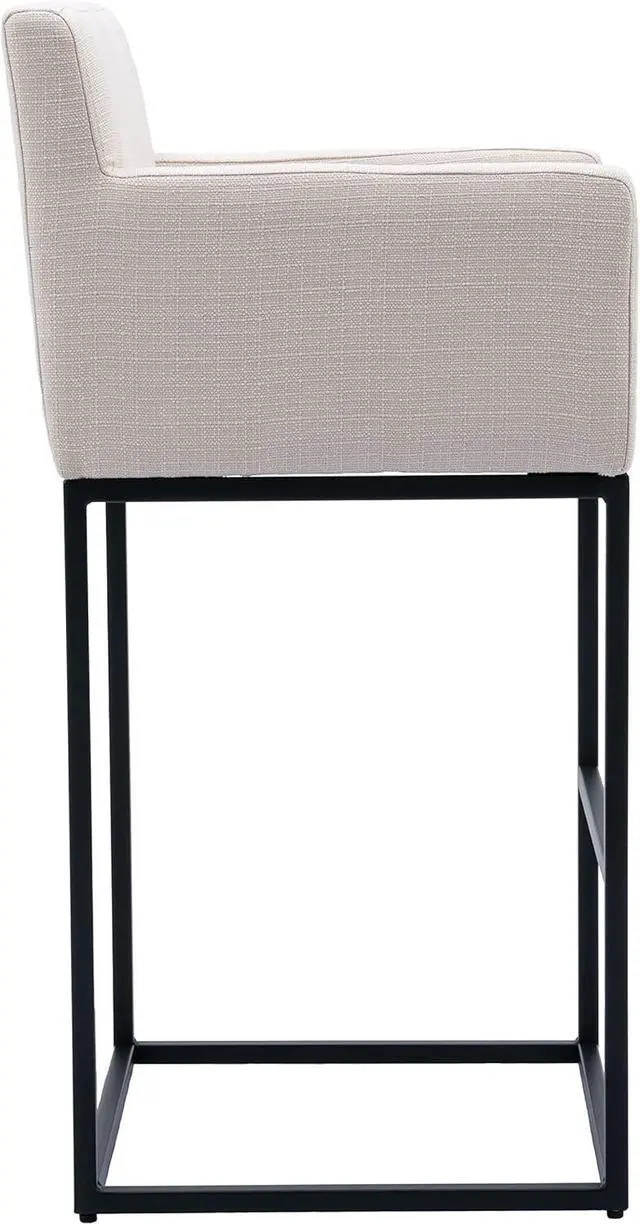 Alt view image 4 of 7 - Counter Height 30.75" Bar Stools Set of 2 Linen Fabric Upholstered Barstools with Backrest and Arms, Metal Bar Chairs Kitchen Stools for Island,Home Bar, Cream, Black Legs