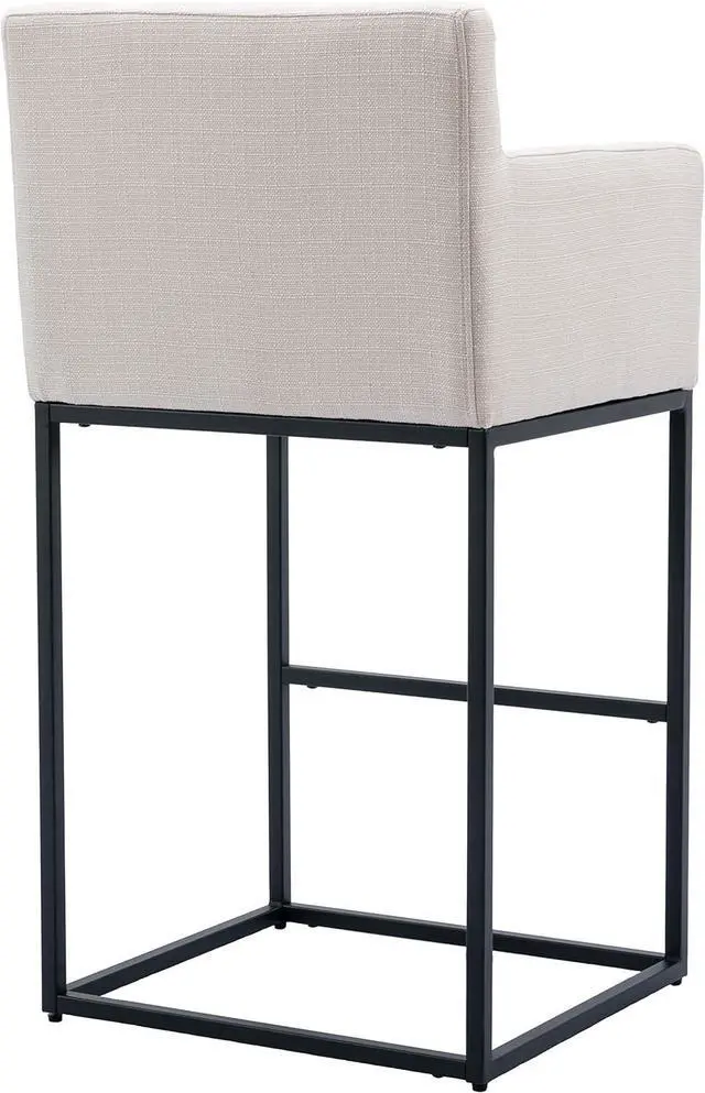 Alt view image 5 of 7 - Counter Height 30.75" Bar Stools Set of 2 Linen Fabric Upholstered Barstools with Backrest and Arms, Metal Bar Chairs Kitchen Stools for Island,Home Bar, Cream, Black Legs
