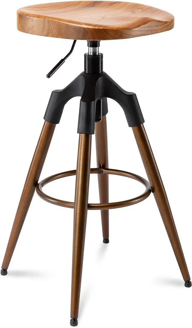 Main image of Brage Living 29-32.5 Inch Industrial Adjustable Bar Stool, Swivel Wood Seat Barstool with Metal Legs, Backless Heavy Duty Airlift Bar Chair for Kitchen Dining Pub Cafe (Bronze)