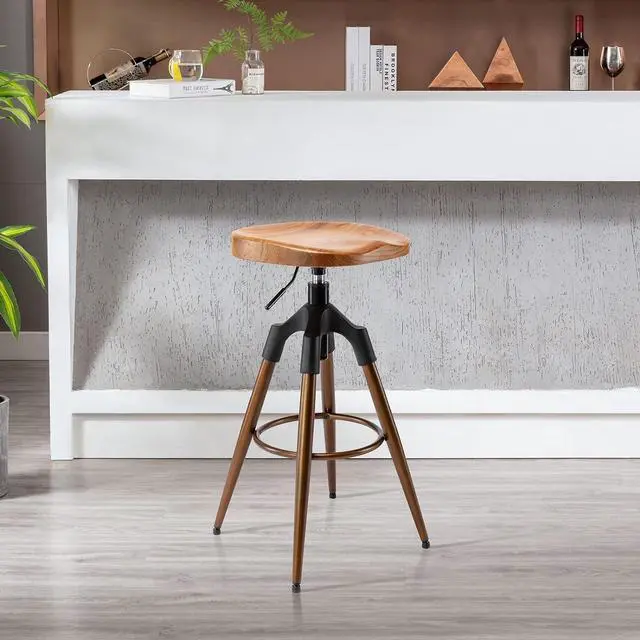 Alt view image 2 of 7 - Brage Living 29-32.5 Inch Industrial Adjustable Bar Stool, Swivel Wood Seat Barstool with Metal Legs, Backless Heavy Duty Airlift Bar Chair for Kitchen Dining Pub Cafe (Bronze)