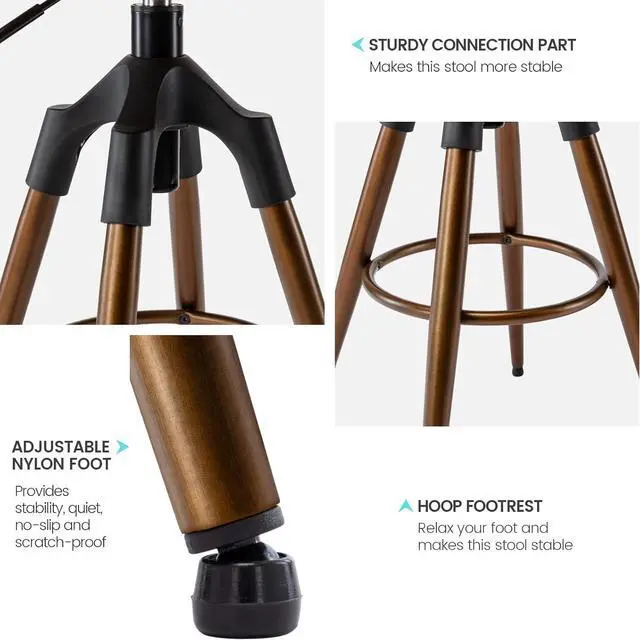 Alt view image 6 of 7 - Brage Living 29-32.5 Inch Industrial Adjustable Bar Stool, Swivel Wood Seat Barstool with Metal Legs, Backless Heavy Duty Airlift Bar Chair for Kitchen Dining Pub Cafe (Bronze)