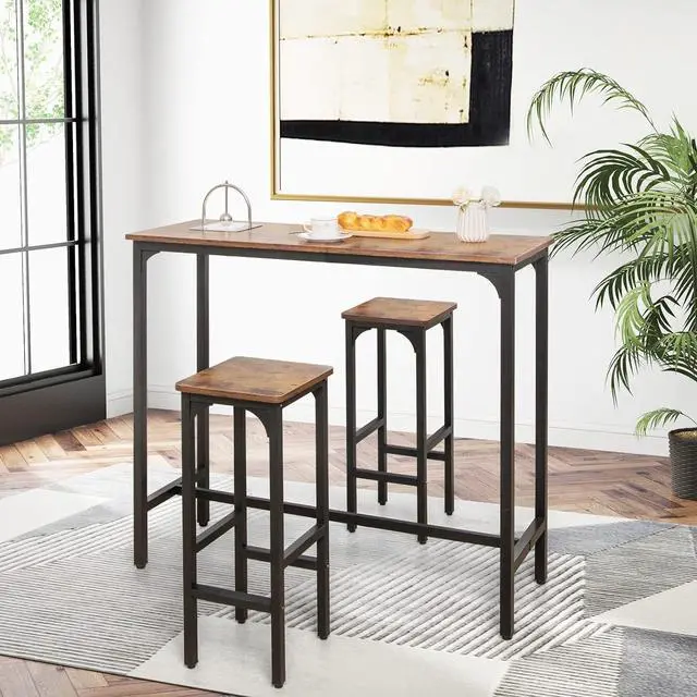 Alt view image 4 of 7 - COSTWAY Industrial Bar Stools Set of 2, 28-inch Counter Height Bar Chairs with Footrest, Adjustable Feet, Metal Frame, Backless Counter Height Barstools for Kitchen Island Dining Room, Rustic Brown