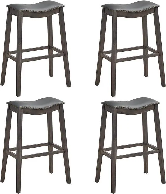 Main image of COSTWAY Counter Height Bar Stools Set of 4, 29-Inch Height Backless Saddle Stool with Rubber Wood Legs, Cushioned Seat and Footrest, PVC Leather Makeup Chair for Kitchen Island Dining Room, Grey