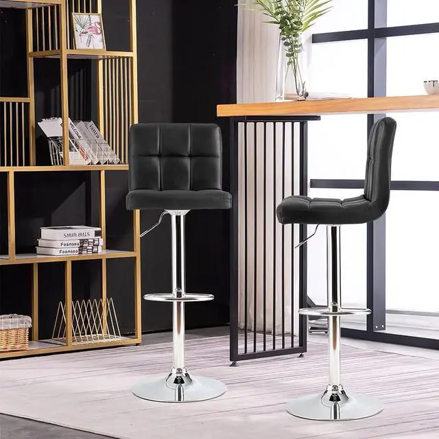 Alt view image 2 of 7 - WATERJOY Swivel Bar Stools Set of 2, Modern Square PU Leather Adjustable Height Swivel Bar Chair with Backrest