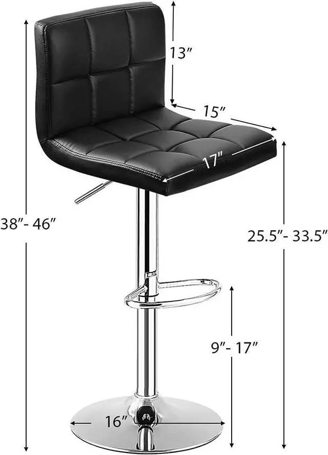 Alt view image 3 of 7 - WATERJOY Swivel Bar Stools Set of 2, Modern Square PU Leather Adjustable Height Swivel Bar Chair with Backrest
