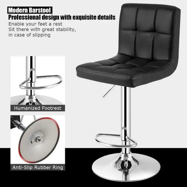 Alt view image 5 of 7 - WATERJOY Swivel Bar Stools Set of 2, Modern Square PU Leather Adjustable Height Swivel Bar Chair with Backrest