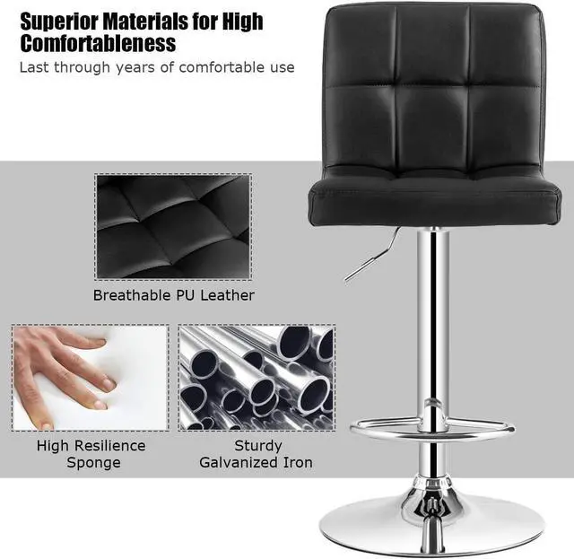 Alt view image 6 of 7 - WATERJOY Swivel Bar Stools Set of 2, Modern Square PU Leather Adjustable Height Swivel Bar Chair with Backrest