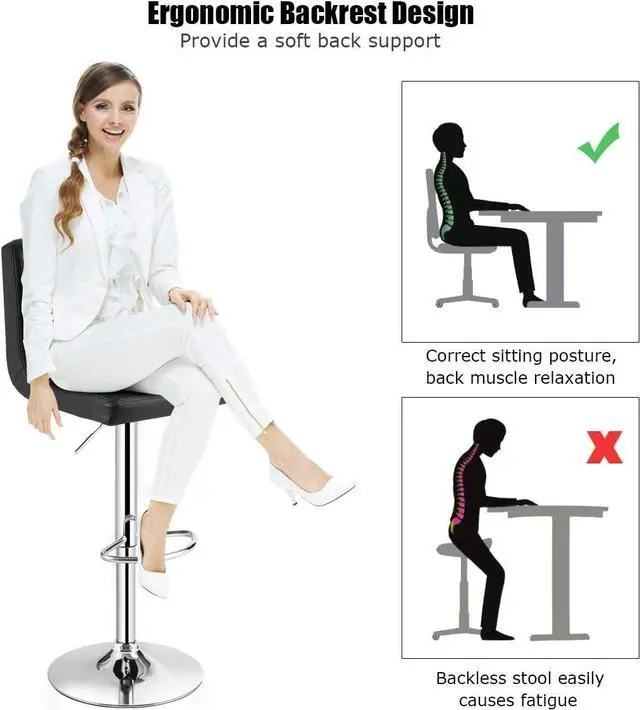Alt view image 7 of 7 - WATERJOY Swivel Bar Stools Set of 2, Modern Square PU Leather Adjustable Height Swivel Bar Chair with Backrest